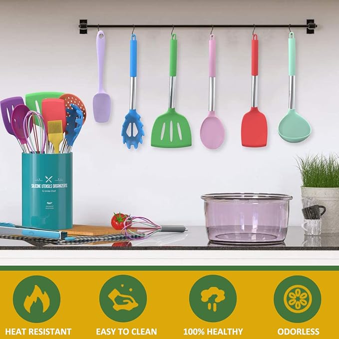 Umite Chef Kitchen Utensils Set, Non-stick Silicone Stainless Steel Handle - Image 5