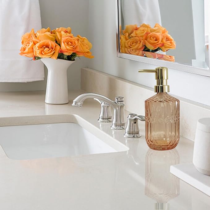 Glass Soap Dispenser with Gold Pump, 15oz Liquid Hand Dispenser, Refillable - Image 4