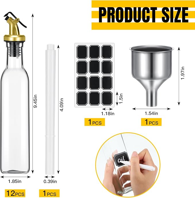 Hushee 12 Pcs Clear Glass Olive Oil Dispenser Bottles Sets Include 8oz Glass - Image 2