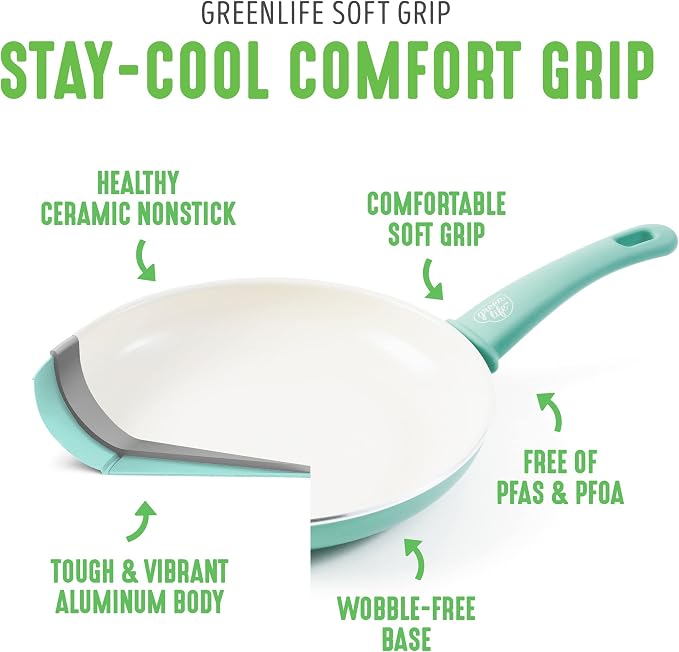 GreenLife Soft Grip Healthy Ceramic Nonstick 18 Piece Kitchen Cookware Pots and - Image 4