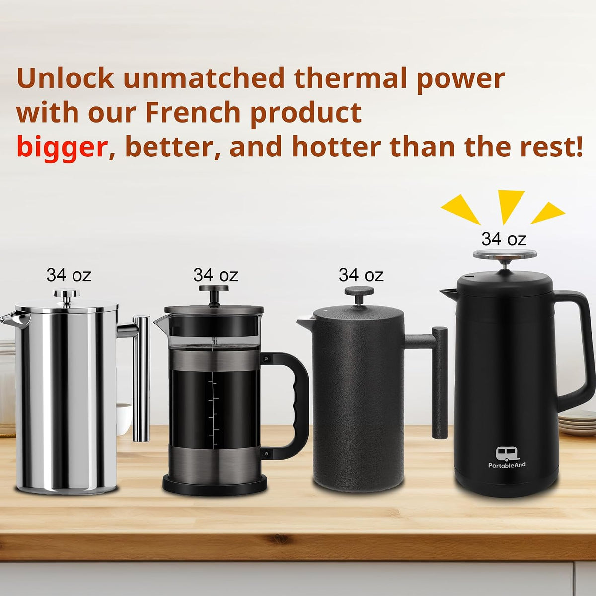 34oz Double Vacuum Insulation Large Silicone French Press Coffee
