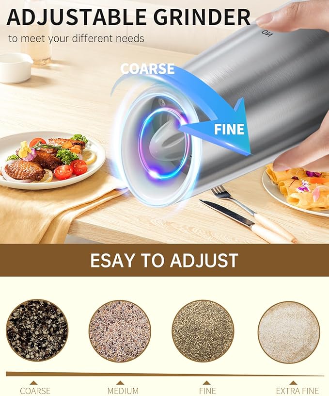 CIRCLE JOY Rechargeable Gravity Electric Salt and Pepper Grinder Set, Stainless - Image 5