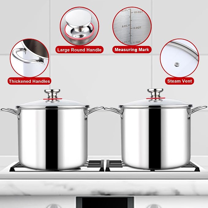 LIANYU 12 QT Stock Pot with Lid, 12 Quart Deep Tall Large Soup Pot - Image 3
