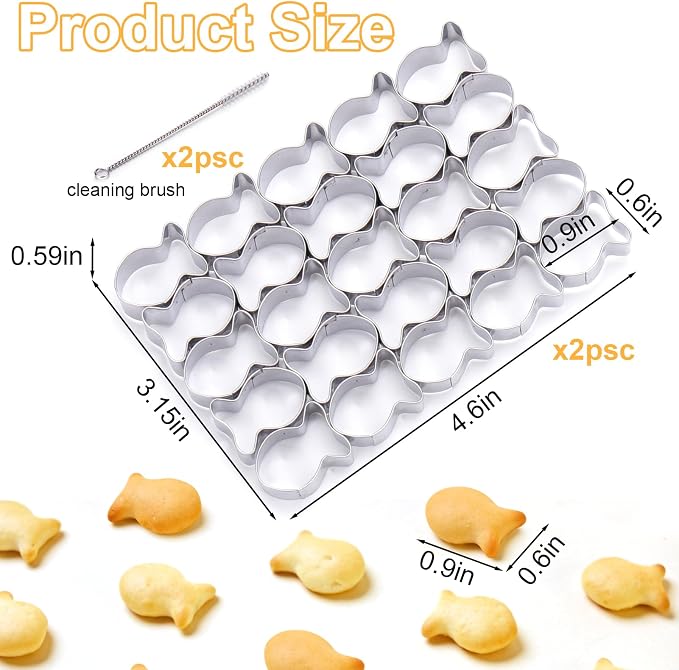 AIERSA 2Pcs Gold Fish Cracker Cutter, 25 Cavity Fish Cookie Cutter, Mini Gold - Image 2