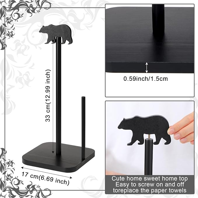 Leinuosen Cabin Bear Paper Towel Holder Farmhouse Bear Wooden Paper Towel - Image 2
