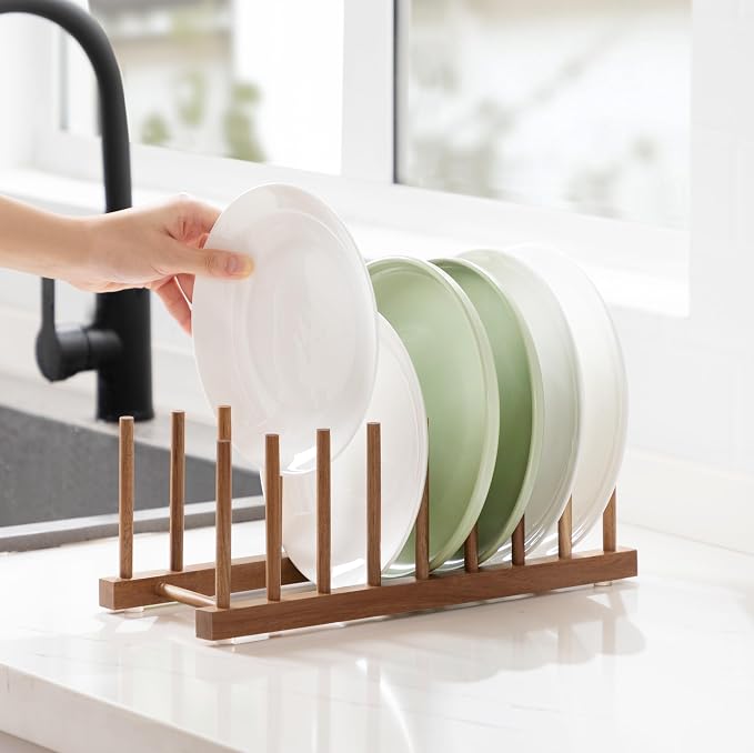 HBlife Acacia Wooden Dish Dying Rack Pot Lid Plate Organizer Holder - Image 4
