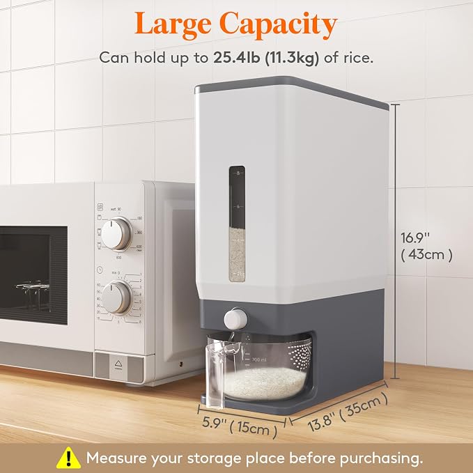 Lifewit Rice Dispenser 25 Lbs, Rice Storage Container Sealed Moisture Proof - Image 7