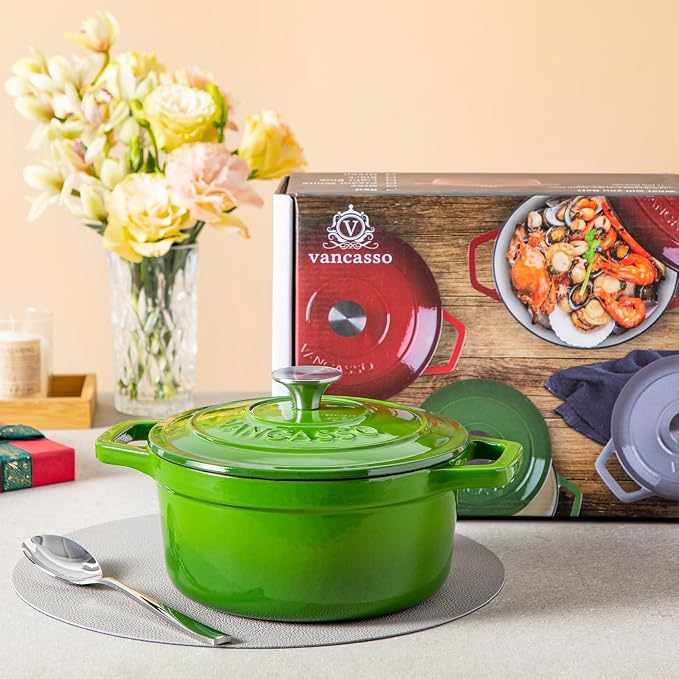 vancasso Enameled Cast Iron Dutch Oven, 2.5 QT Green Naturally Non-Stick - Image 7