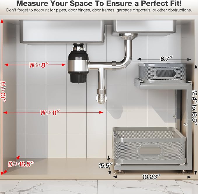 2 Pack 15.5IN-Depth Under Sink Organizer - Image 2