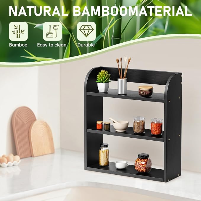ROMGUAR CRAFT 3 Tier Bamboo Spice Rack, Countertop or Wall Mounting Wood Spice - Image 5