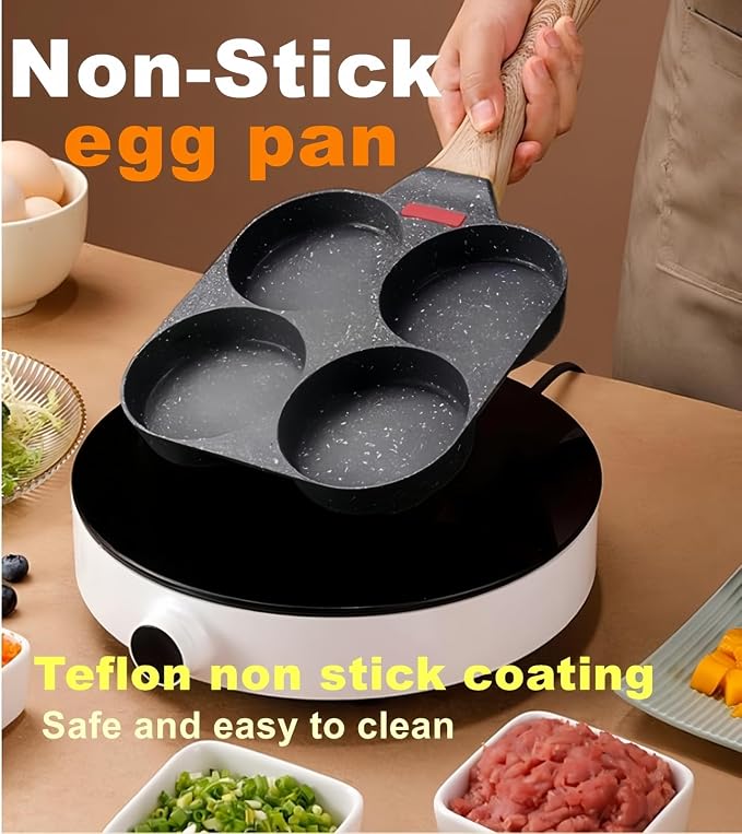 HUPECHAM Egg Pan With Lid 4-Cup Nonstick, and Healthy Granite Egg Frying Pan - Image 6