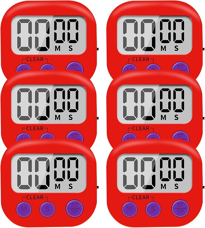 6 Pack Small Digital Kitchen Timer Magnetic Back and ON/Off Switch, Minute by LinkDm