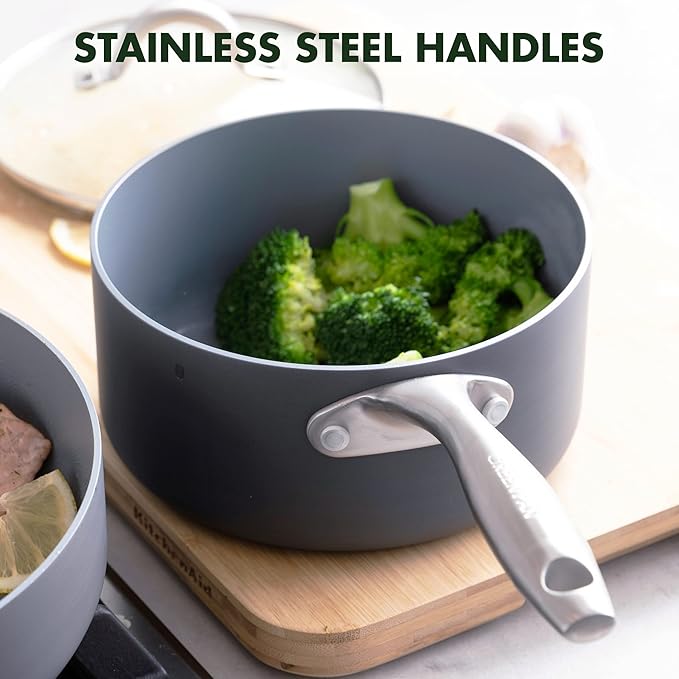 GreenPan Lima Hard Anodized Healthy Ceramic Nonstick 1QT and 2QT Saucepan Pot - Image 5