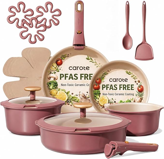 CAROTE 19 Pcs Pots and Pans Set, Nonstick Cookware Sets by CAROTE