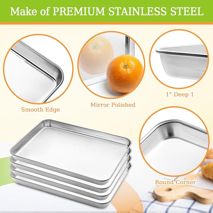 CEKEE Baking Sheet Set of 4, Stainless Steel Cookie Sheet & Baking Pan Tray - Image 2