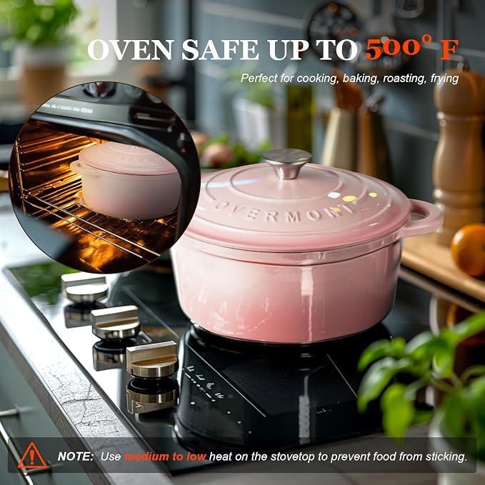 Overmont Enameled Cast Iron Dutch Oven - 7QT Pot - Heavy-Duty Cookware - Image 6