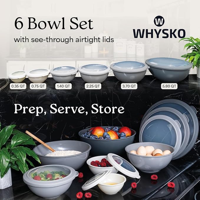 WHYSKO Mixing Bowl Set, 12 Piece Colorful Plastic Mixing Bowls - Image 2