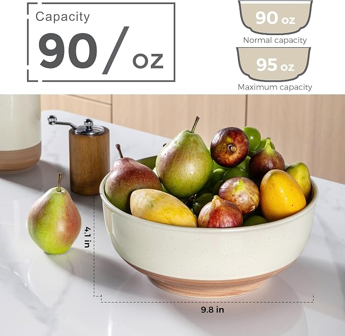 AmorArc 9.8’’ Ceramic Serving Bowls, 90 OZ Extra Large Salad Bowls Set of 2 - Image 2
