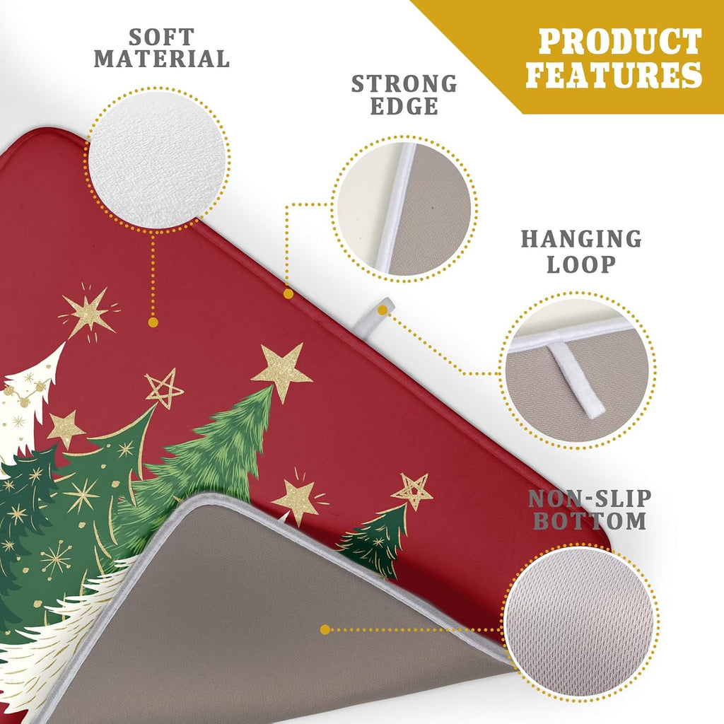 Christmas Dish Drying Mat for Kitchen Counter 18x24 Dark Red Winter