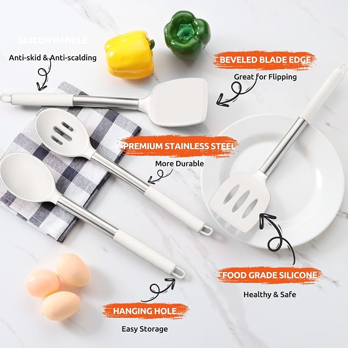 E-far Cooking Utensils Set of 4, Silicone Kitchen Utensils - Image 4
