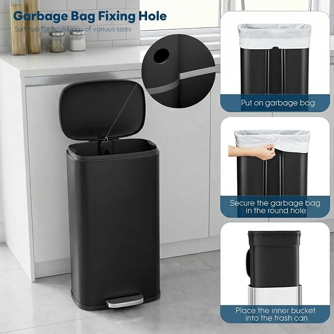 8 Gal Kitchen Trash Can, 30L Recycling or Garbage Bin, Brushed Stainless Steel - Image 6