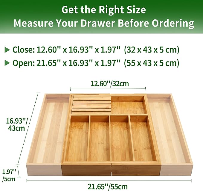 VaeFae Bamboo Silverware Drawer Organizer Kitchen, Expandable Utensil Organizer - Image 3