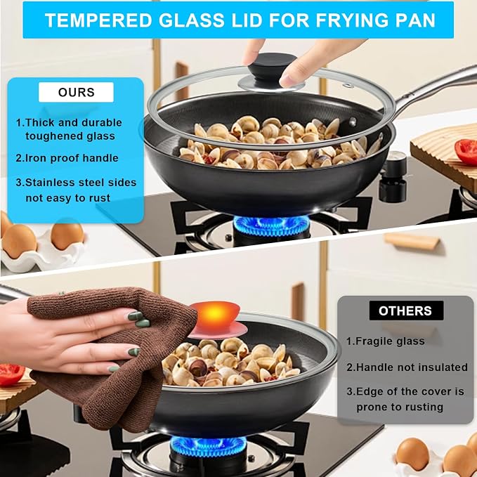10.25 Inch Glass Lid for Frying Pan Tempered Glass Pot Lid - Image 5