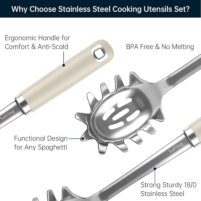Safring Stainless Steel Soup Ladle and Spaghetti Spoon Set, Heat Resistant - Image 3