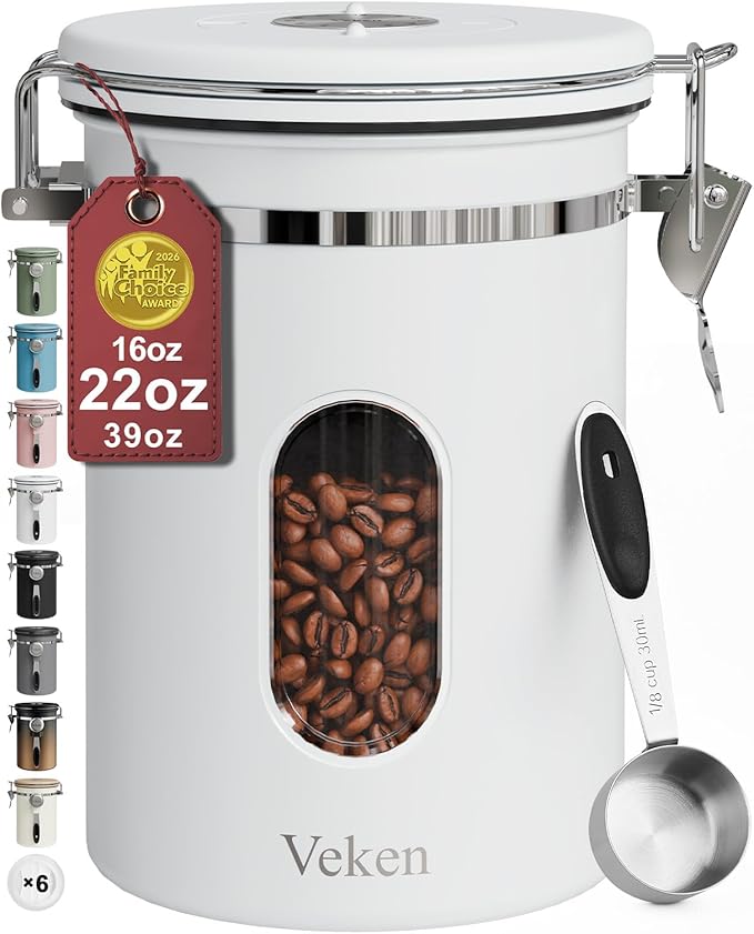 Veken Coffee Canister with Window, Airtight Stainless Steel Kitchen Food by Veken