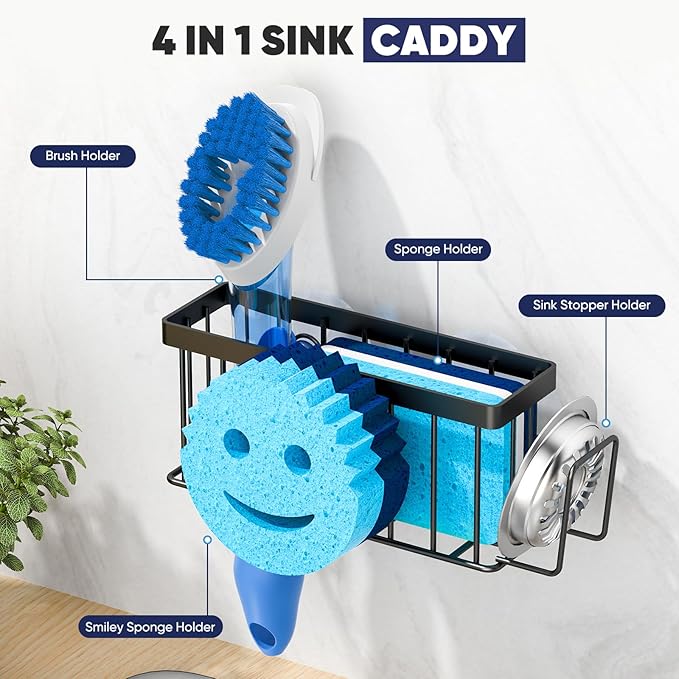 MURLONG Sponge Holder for Kitchen Sink, Sink Caddy Smiley Face, 4-in-1 Sponge - Image 5