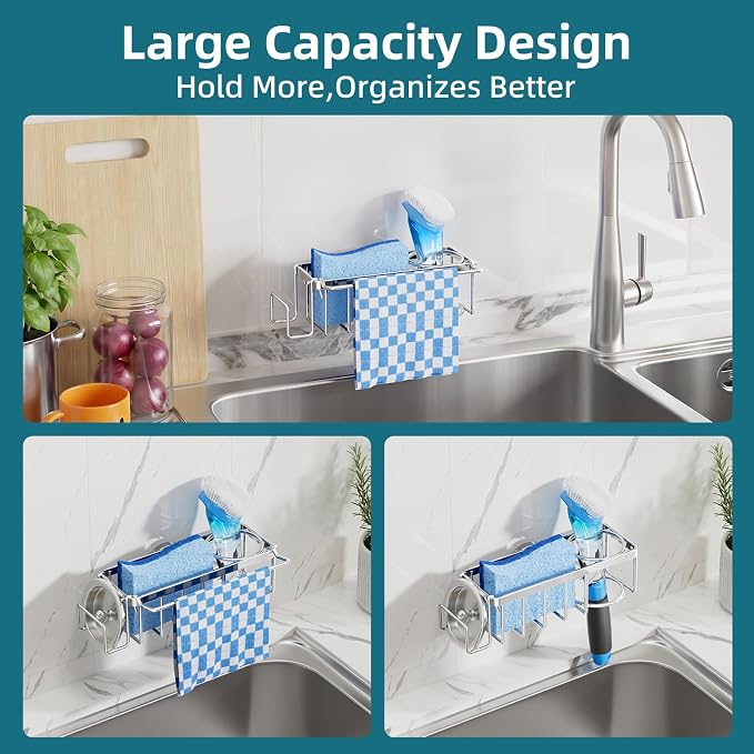 TAILI 4-in-1 Sink Caddy with Strong Suction Cup, Sponge Holder - Image 6