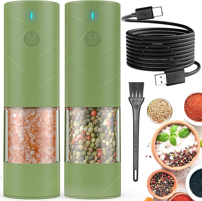 2Pack Electric Salt and Pepper Grinder Set USB Rechargeable by Lidaop