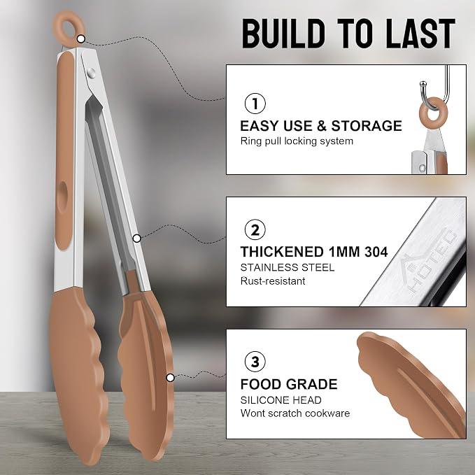 HOTEC Premium Stainless Steel Locking Kitchen Tongs - Image 3
