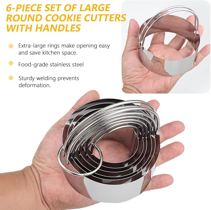 6 Pcs Large Cookie Cutters, Round Biscuit Cutter Set - Image 2