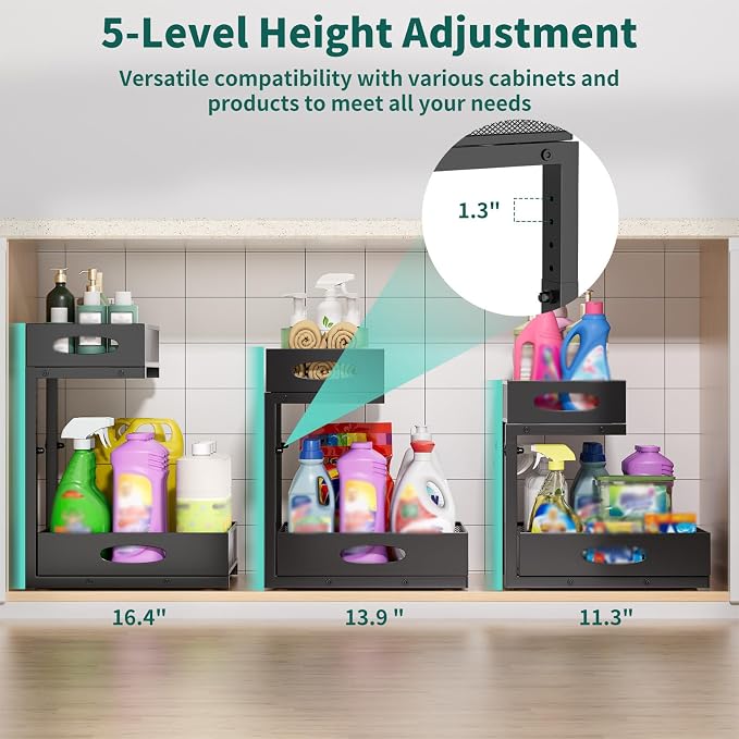 Under Sink Organizer, Extra-Wide Upgrade, Height Adjustable Organization and - Image 3