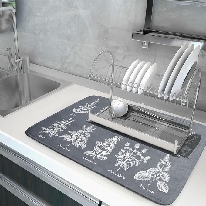 Flower Herbs Dish Drying Mat Wild Plant Dish Rack Mat - Image 5