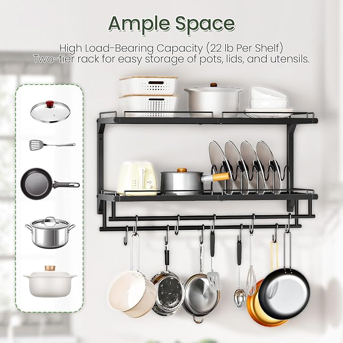 CHOEZON Pot Rack, Wall Mounted Pan Holder, 2-Tier Pot and Pan Organizer - Image 6