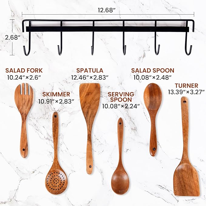 6x Large Wooden Spoons for Cooking Kitchen Utensil Set Smooth Finish Wooden - Image 4