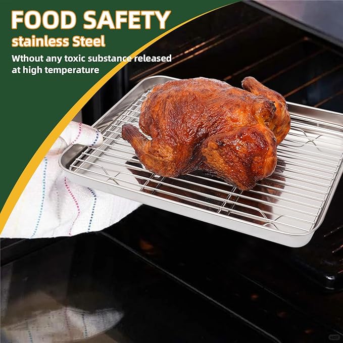 4-Piece Baking Sheet Set with Cooling Rack, Stainless Steel Cookie Sheets & - Image 4