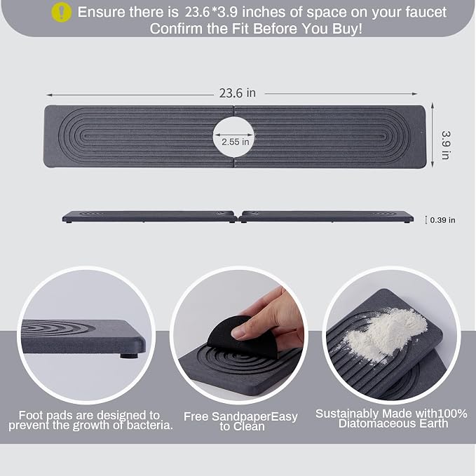 Stone Faucet Mat for Kitchen Sink, Faucet Mat Fast Drying Diatomite, Sink - Image 2