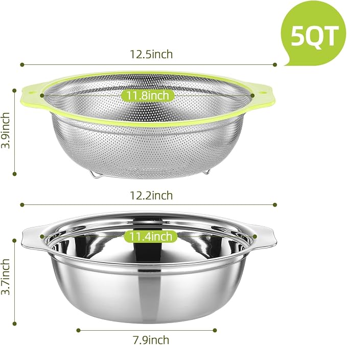 Colander Stainless Steel Microporous, 5QT Large Capacity Rice Washer - Image 3