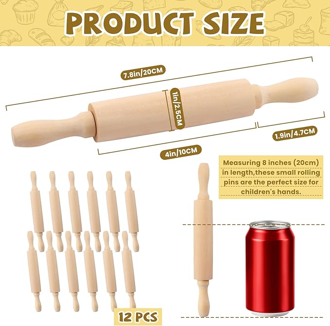 BILLIOTEAM 12 Pack 8 Inch Mini Wood Rolling Pin, Small Wooden Rollers - Image 2