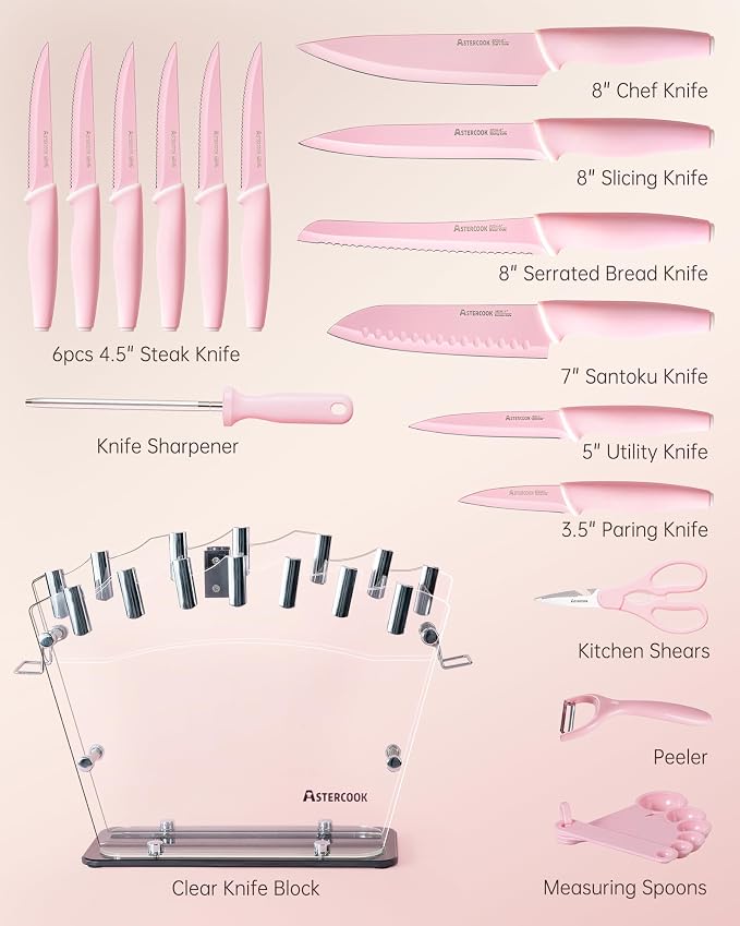 Astercook Knife Set with Block and Sharpener, 22 Piece Kitchen Knife Set - Image 9
