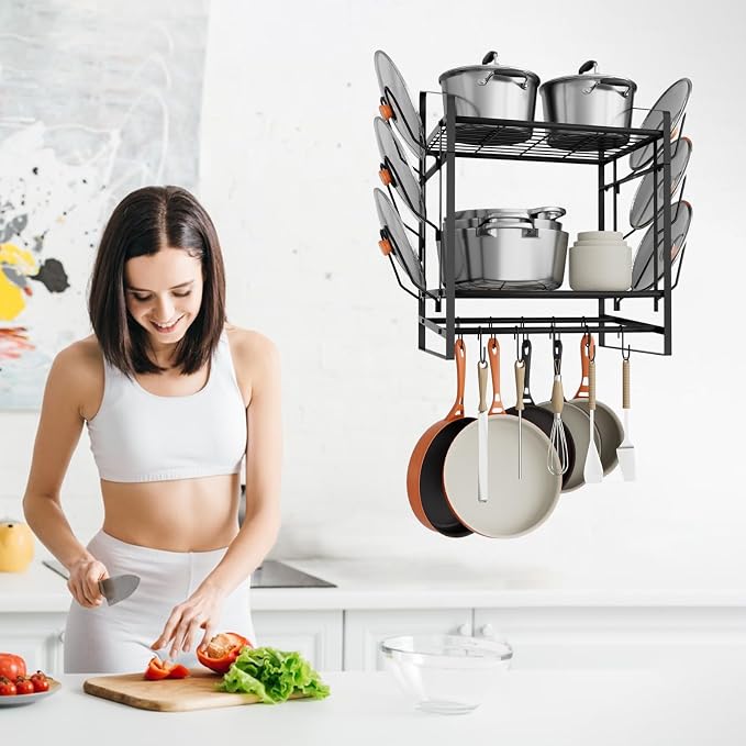 VyGrow 17 Inch Pot Rack Wall Mounted, 2 Tier Pots and Pans Organizer - Image 6