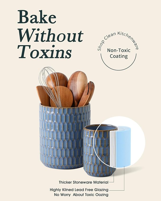 Utensil Holder, 7.5"+5.3" Ceramic Kitchen Utensil Holder - Image 7