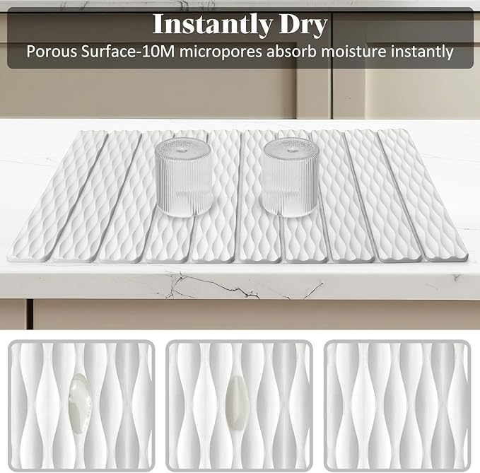 Stone Dish Drying Mats for Kitchen Counter, Fast Drying Collapsible Dish Drying - Image 4
