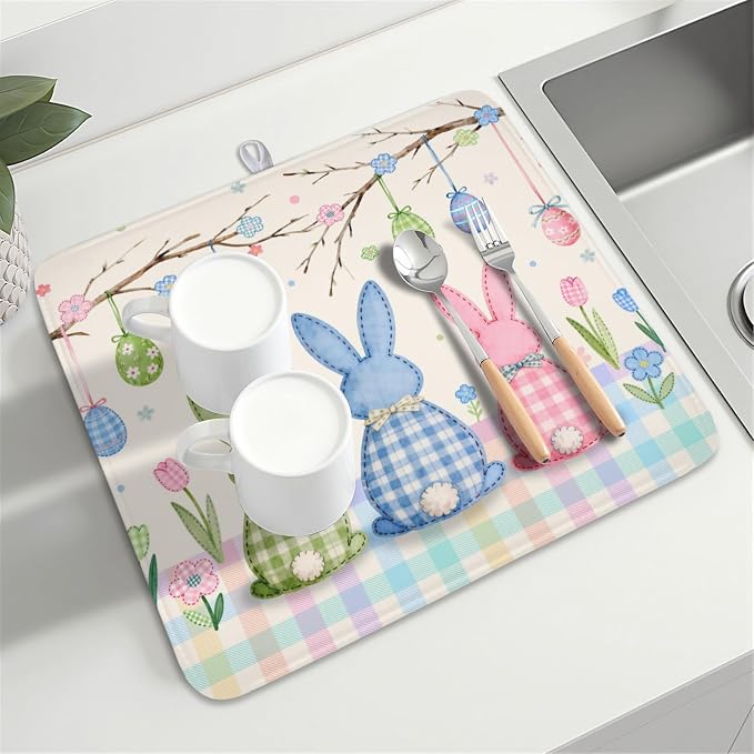 Easter Bunny Dish Drying Mat for Kitchen Counter 16 x 18 Inch Rabbit Eggs Dish - Image 8