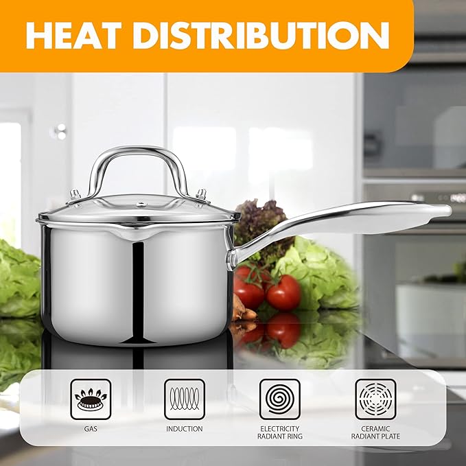 Stainless Steel Saucepan with Tempered Glass Lid, 2.5 Quart Multipurpose - Image 5