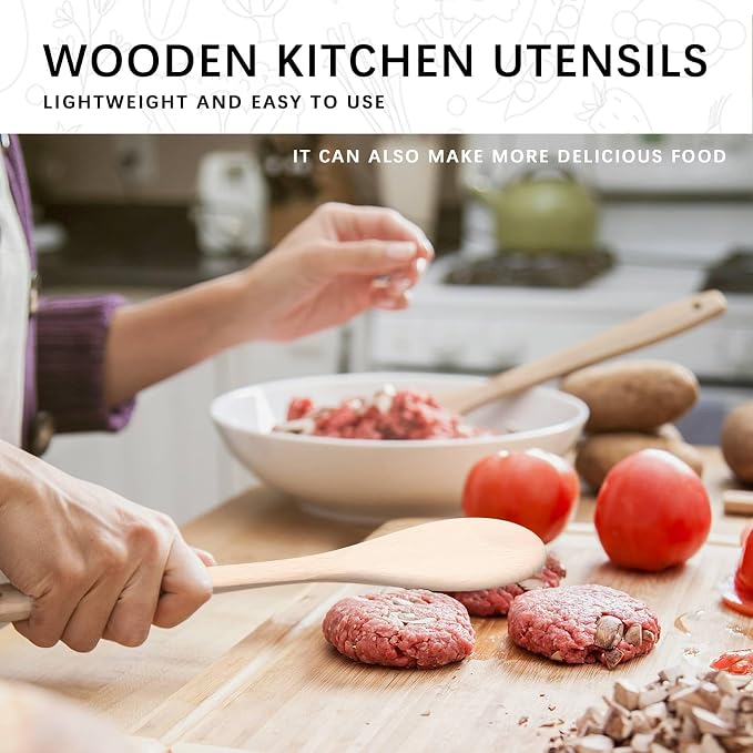 Wooden Spoons for Cooking, 4-Piece Wood Utensil Set Includes Slotted Spoon - Image 5
