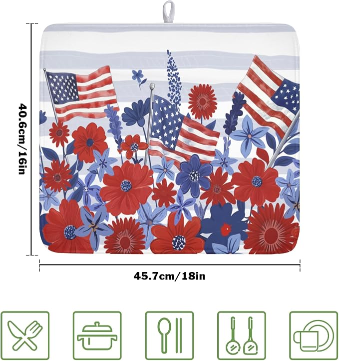 Patriotic Floral Dish Drying Mat - Image 2